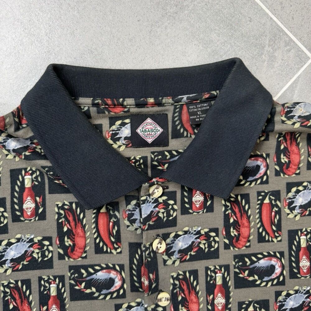 Tabasco Hot Sauce Polo Shirt Mens XL Crawfish Graphic Print Short Sleeve Golf